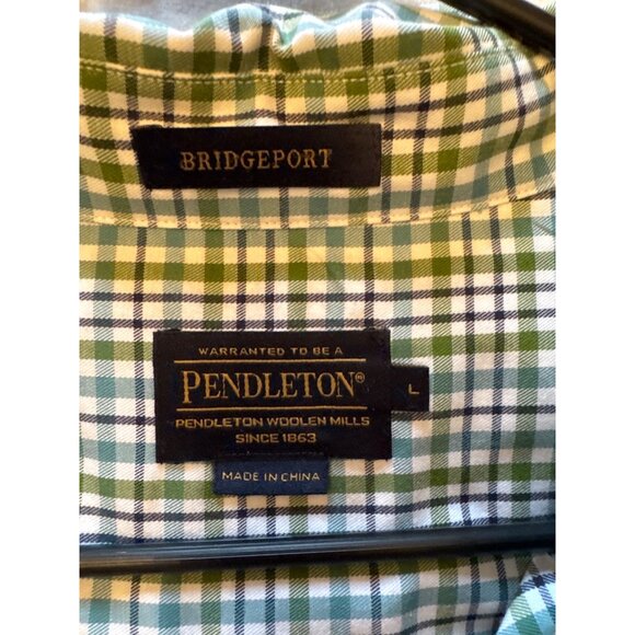 Pendleton Mens Bridgeport Button Up Shirt L Green Plaid 100% Cotton Long Sleeve - Picture 3 of 7